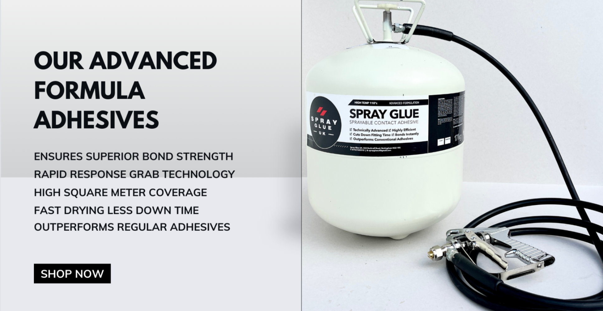 spray adhesive canister setup with gun and hose including technical information for high performance and pro spray coverage