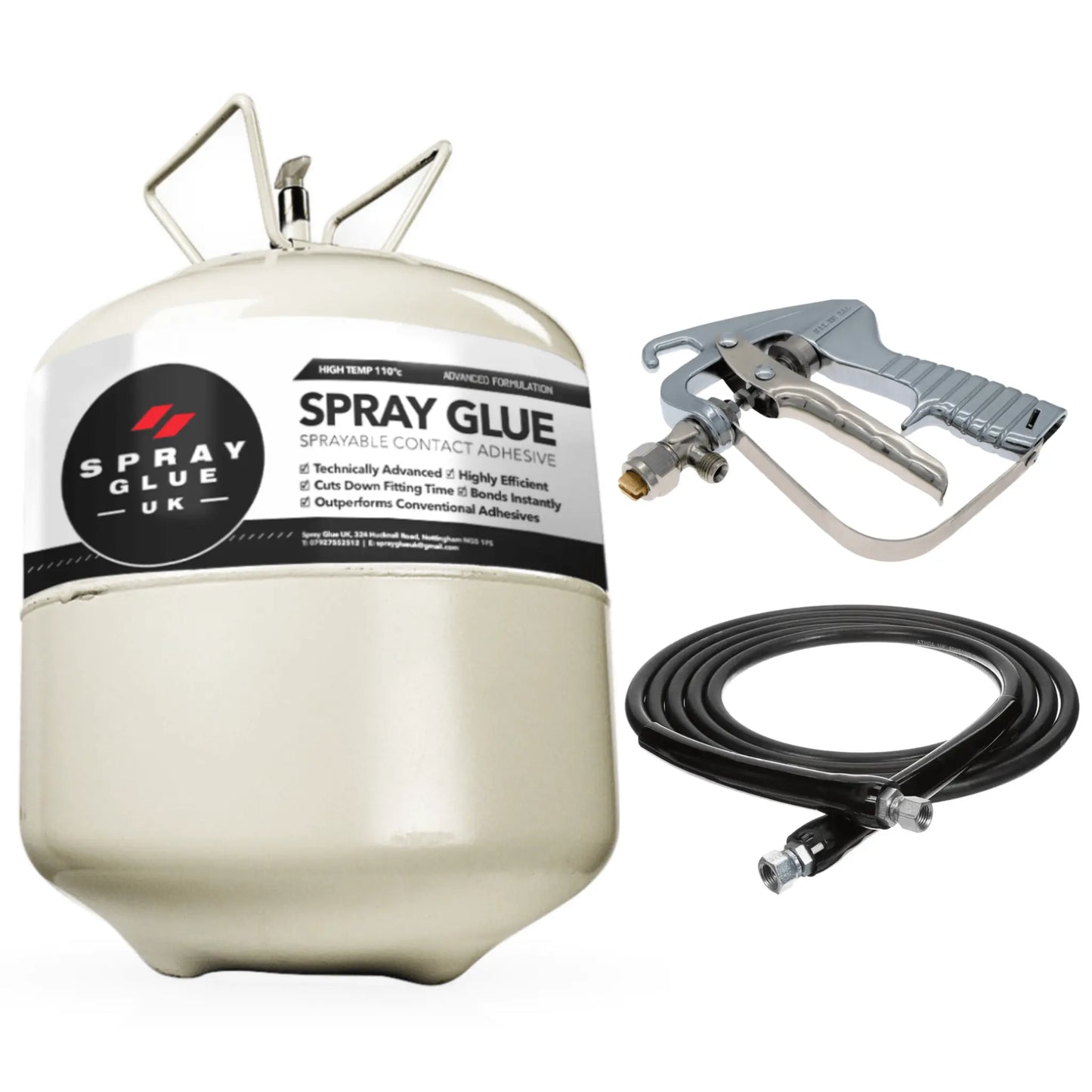 Spray adhesive starter kit contact adhesive canister with spray gun attachment and hose